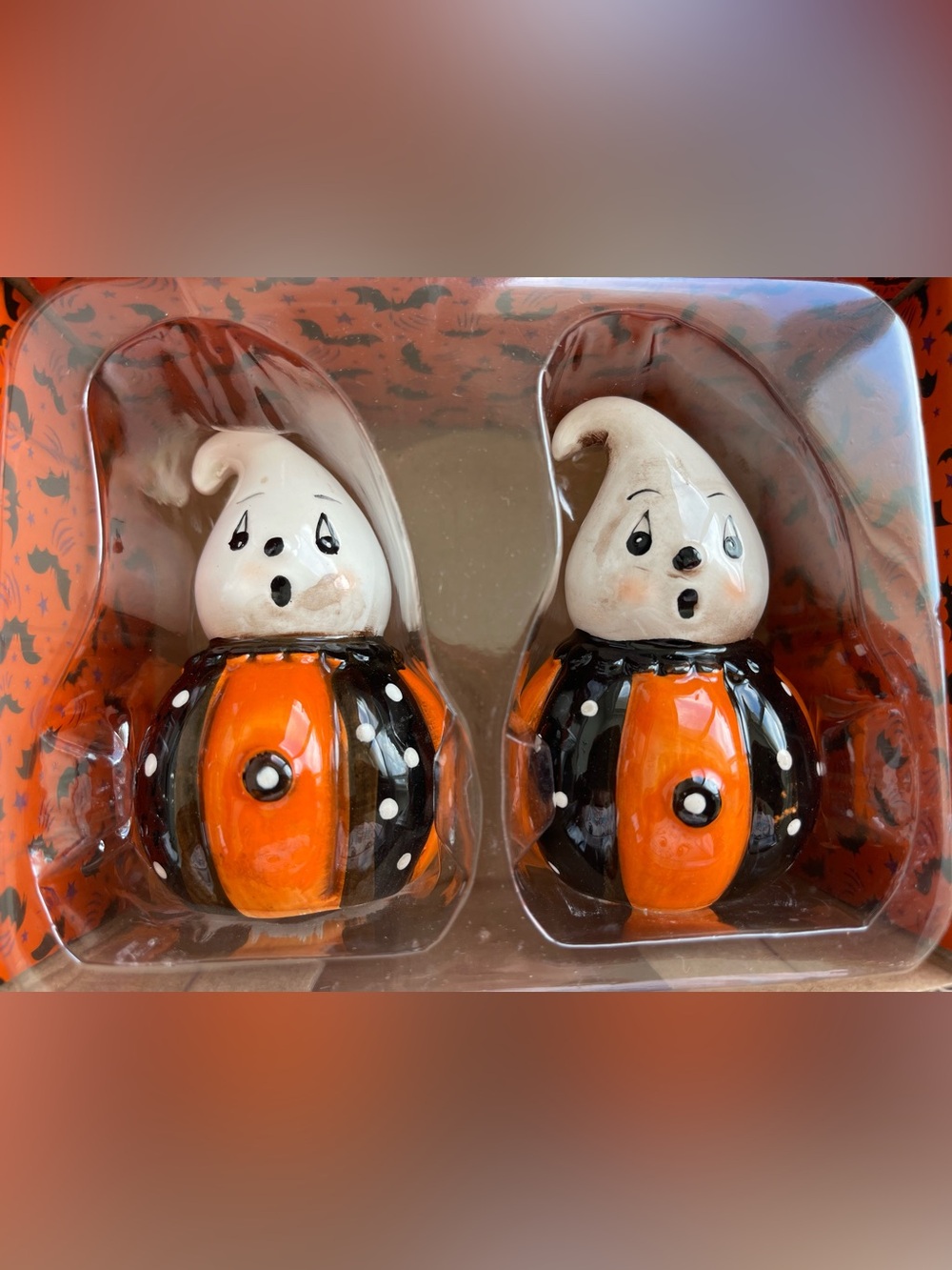 Johanna Parker Retro Halloween GUS Ghost Pumpkin Peep Salt Pepper Shaker Set